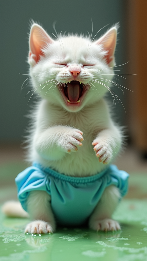 laughing-dirty-white-kitten-wearing-blue-c445w923s